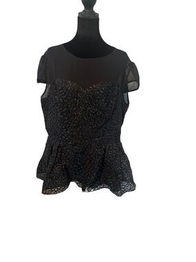 Dorothy Perkins Black Lace Peplum Top with Sheer Yoke